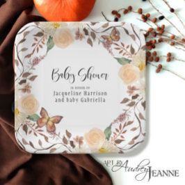 Plato De Papel BOHO Fall Floral otoño mariposa Baby Shower