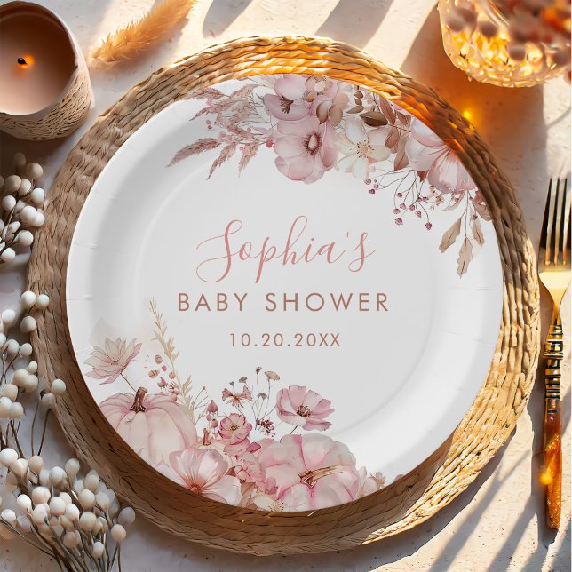 Plato De Papel Boho Fall Floral Pumpkin Baby Shower  (Subido por el creador)