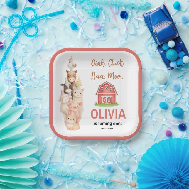 Plato De Papel Boho Farm Animal 1st Birthday |Cute Rustic Barnyad (Fiesta)