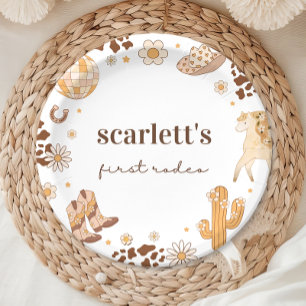 Plato De Papel Boho First Rodeo Cowgirl Birthday Paper Placas
