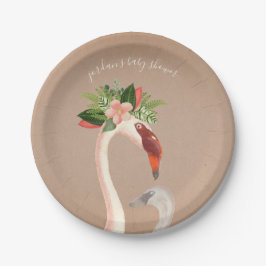 Plato De Papel Boho Flamingo Mama + Chick Baby Shower Brown