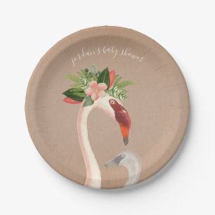 Plato De Papel Boho Flamingo Mama + Chick Baby Shower Brown