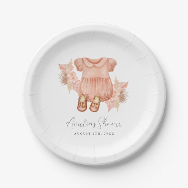 Plato De Papel Boho Flor Baby Girl Shower (Anverso)