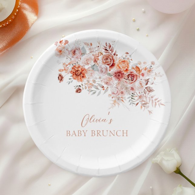 Plato De Papel Boho Floral Baby Brunch (Subido por el creador)
