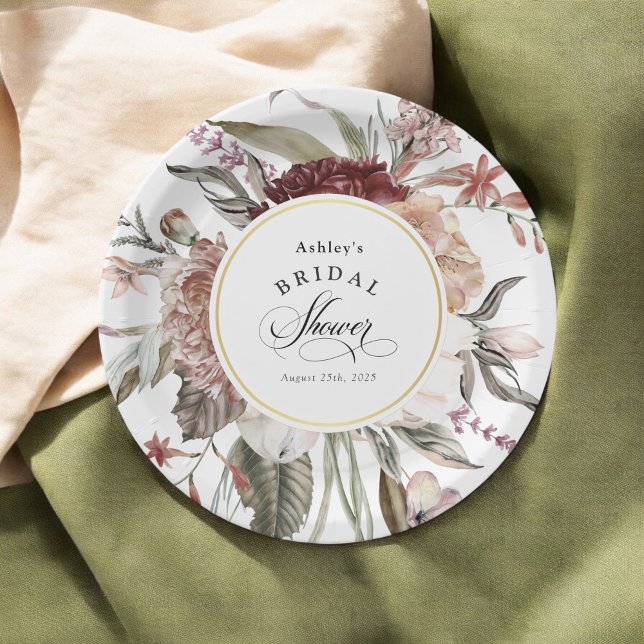 Plato De Papel Boho Floral Fantasía acuarela Ducha de novia (Subido por el creador)