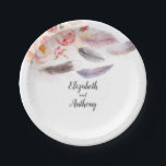 Plato De Papel Boho floral Feathers<br><div class="desc">Plumas florales de color de agua placas de papel boda bohemias</div>