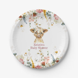 Plato De Papel Boho Floral Highland Cow