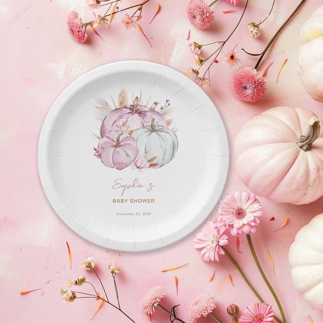 Plato De Papel Boho Floral Little Pink Pumpkins Baby Shower (Subido por el creador)