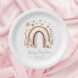 Plato De Papel Boho Floral Rainbow Baby Shower