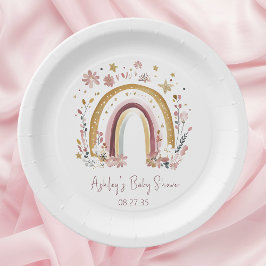 Plato De Papel Boho Floral Rainbow Baby Shower