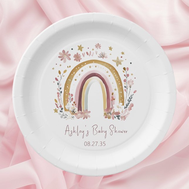 Plato De Papel Boho Floral Rainbow Baby Shower (Subido por el creador)