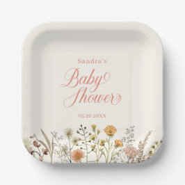 Plato De Papel Boho Floral Watercolor Wildflower Baby Shower