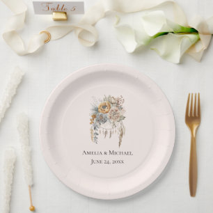 Plato De Papel Boho Flowers y Dreamcatcher - Boda