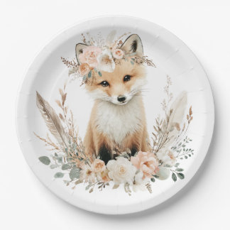 Plato De Papel Boho Fox Chica Woodland Fiesta