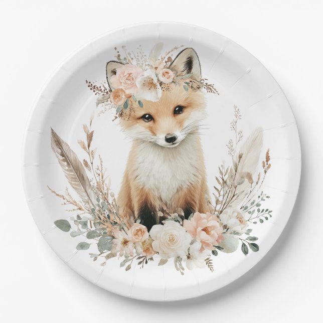 Plato De Papel Boho Fox Chica Woodland Fiesta (Anverso)