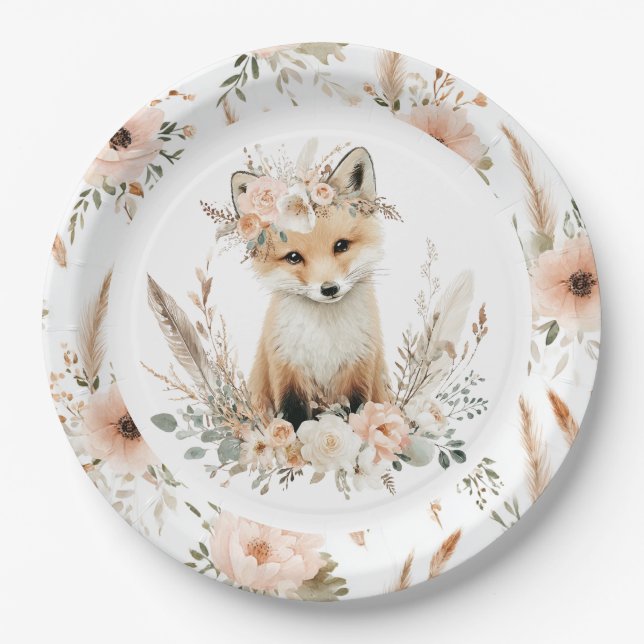 Plato De Papel Boho Fox Chica Woodland Fiesta (Anverso)