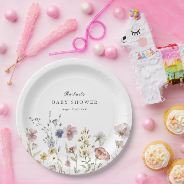 Plato De Papel Boho Fresh Wildflowers Baby Shower (Fiesta)