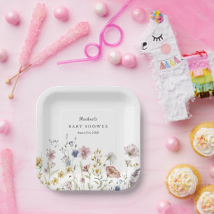 Plato De Papel Boho Fresh Wildflowers Baby Shower