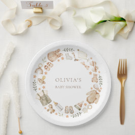 Plato De Papel Boho Género Neutral Vintage Baby Clothes Shower