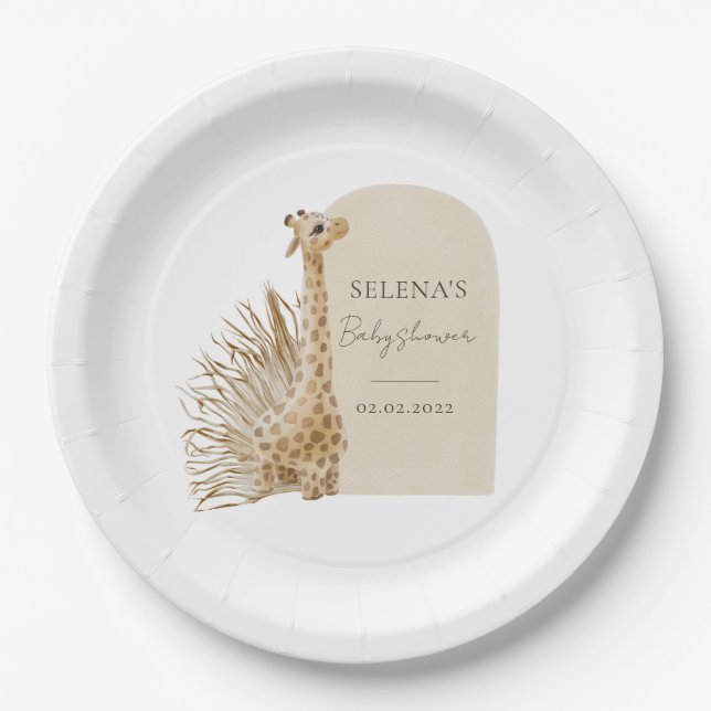 Plato De Papel Boho Giraffe Baby Shower (Anverso)