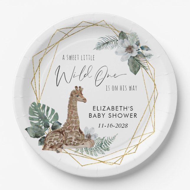 Plato De Papel Boho Giraffe Watercolor Baby Shower (Anverso)