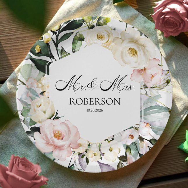 Plato De Papel Boho Greenery Boda del marco floral (Subido por el creador)