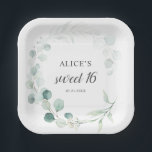 Plato De Papel Boho Greenery Eucalyptus Sweet 16<br><div class="desc">Boho ramo de eucalipto y hojas verdes.</div>