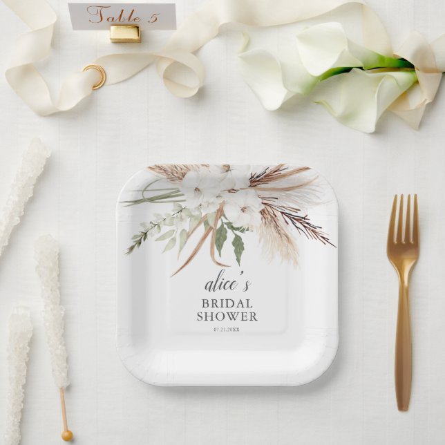 Plato De Papel Boho Greenery Pampa Grass Bridal Shower (Boda)