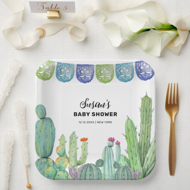 Plato De Papel Boho Greenery Taco Fiesta Cactus Baby Shower (Boda)