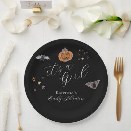 Plato De Papel Boho Halloween Es una niña Baby Shower