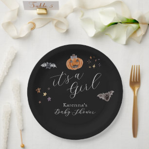 Plato De Papel Boho Halloween Es una niña Baby Shower