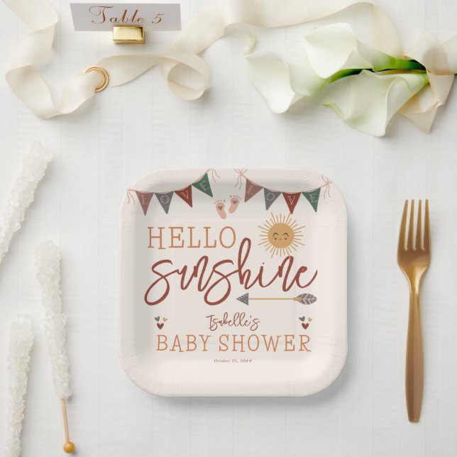 Plato De Papel Boho Hello Sunshine Baby Shower (Boda)