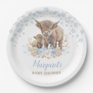Plato De Papel Boho Highland Cow Floral Pampas Niño