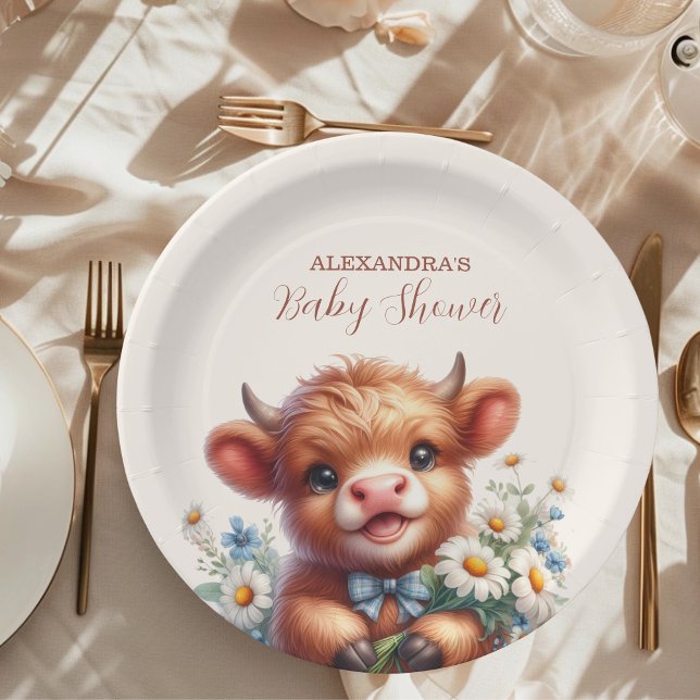 Plato De Papel Boho Holy Cow Highland Cow Baby Shower (Subido por el creador)
