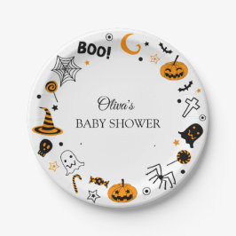 Plato De Papel Boho Ilustró Baby Shower de Halloween