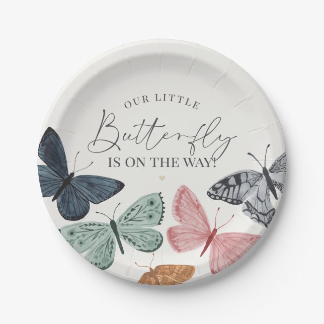 Plato De Papel Boho Little Butterfly Baby Shower Tableware (Anverso)