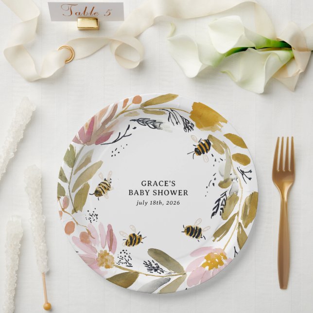 Plato De Papel Boho Little Honey Bee Baby Shower (Boda)