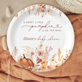 Plato De Papel Boho Little Pumpkin Fall Wildflowers Baby Shower