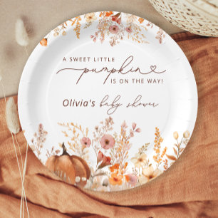 Plato De Papel Boho Little Pumpkin Fall Wildflowers Baby Shower