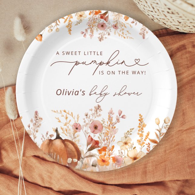 Plato De Papel Boho Little Pumpkin Fall Wildflowers Baby Shower (Subido por el creador)