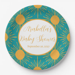 Plato De Papel Boho Little Ray de Sun Turquoise Baby Shower