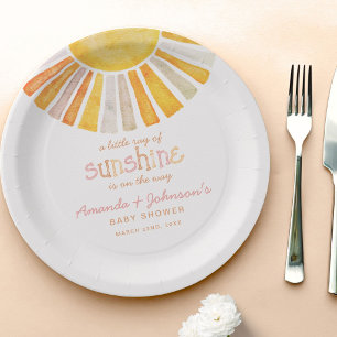 Plato De Papel Boho Little Ray of Sunshine Baby Shower