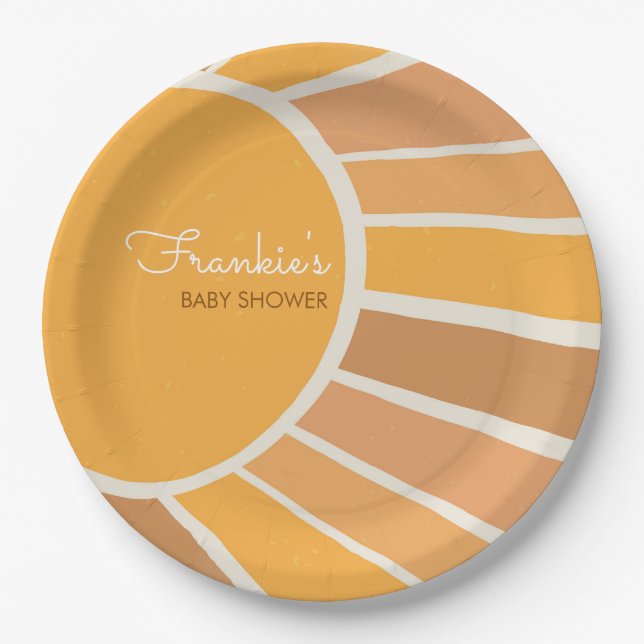 Plato De Papel Boho Little ray of Sunshine Baby Shower (Anverso)