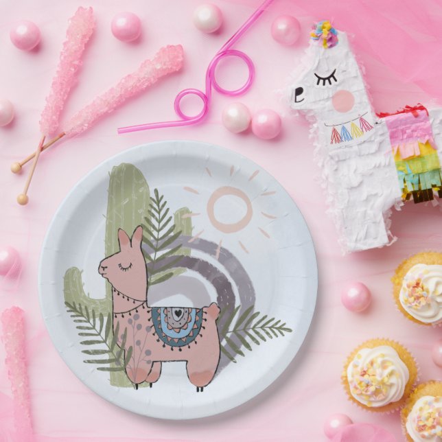 Plato De Papel Boho Llama (Fiesta)
