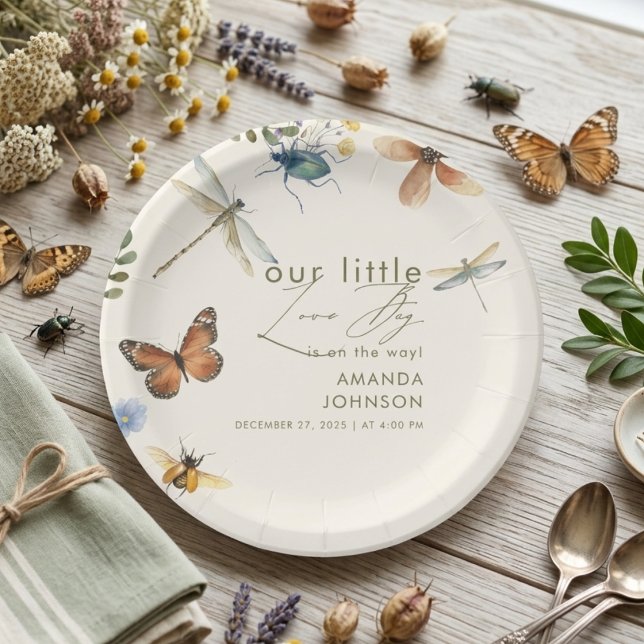 Plato De Papel Boho Love Bug Insectos Libélula baby shower   (Subido por el creador)