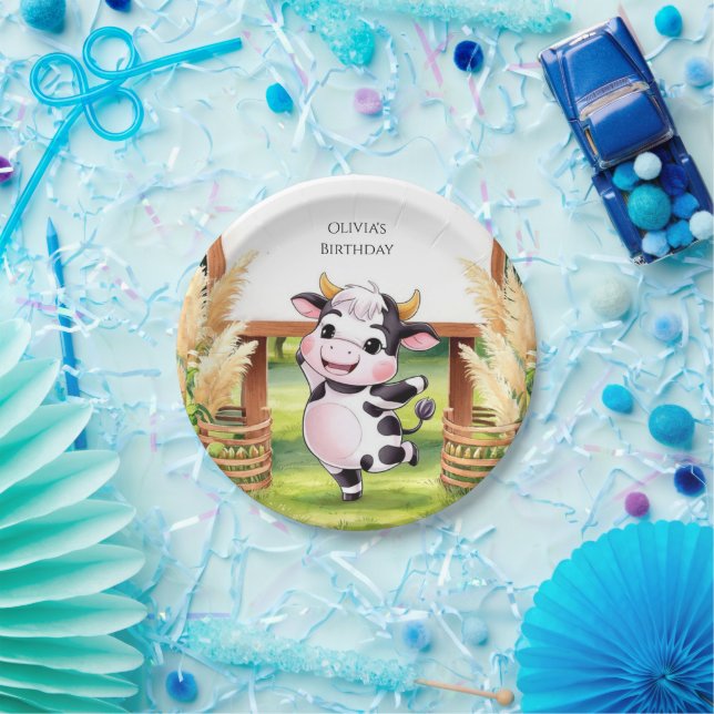 Plato De Papel Boho Magical Cow Cumpleaños (Fiesta)