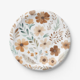 Plato De Papel Boho Marrón Claro Flor
