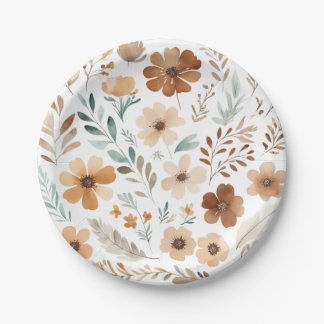 Plato De Papel Boho Marrón Claro Flor 