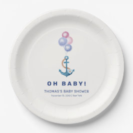Plato De Papel Boho Minimal Nautical Anchor Balloon Baby Shower