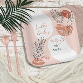 Plato De Papel Boho Minimalista Hello Baby Shower Rubor